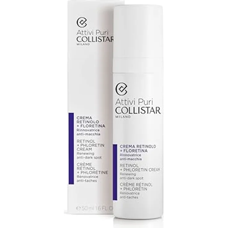 Collistar Attivi Puri Crema Viso Retinolo + Floretina, Anti-Flecken-Erneuerer, 50 ml, Reduziert feine Linien und Falten, Vereinheitlicht den Teint
