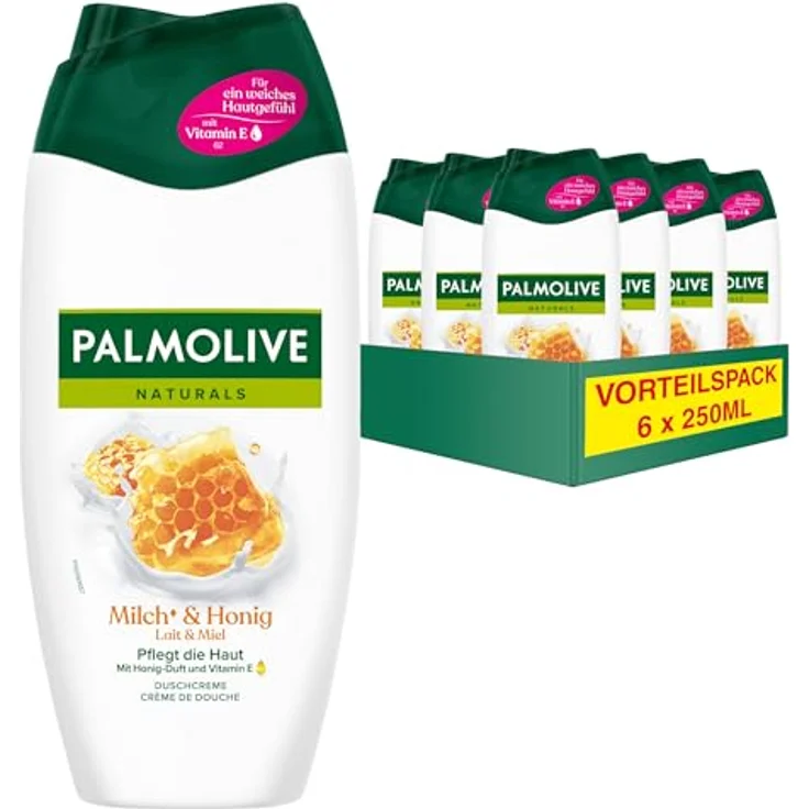 Palmolive Duschgel Naturals Honig & Milch, Cremedusche mit 95% natürlichen Inhaltsstoffen, 6 x 250 ml – Bild 1