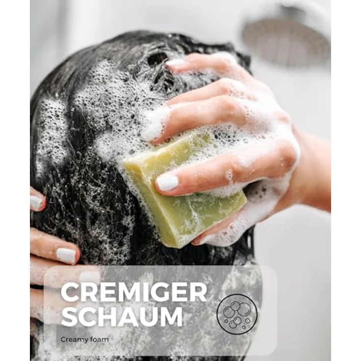 Meina Naturkosmetik - Bio Haarseife für trockenes Haar und trockene Kopfhaut mit Aloe Vera, Zertifiziert, Vegan, Nachhaltig, Handgemacht, Plastikfrei, Ohne Palmöl - 80g – Bild 4