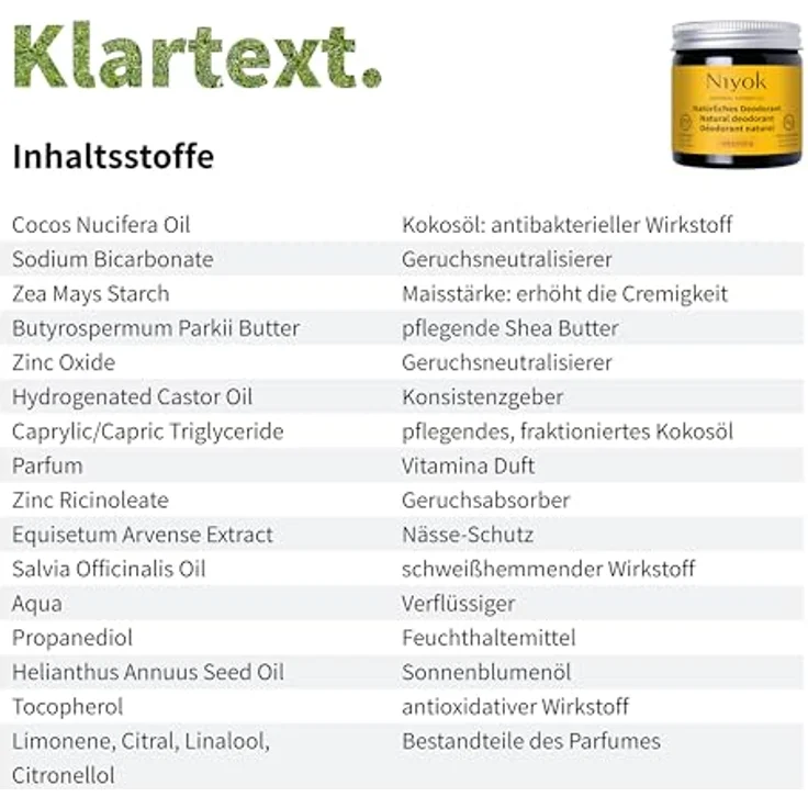 Niyok® 2-in-1 anti-transpirante Deocreme "Vitamina" (40ml) • Natürliches Deo ohne Aluminium • 24h Schutz vor Geruch & Schweiß • Deodorant Creme für Damen & Herren • Feste Deo Creme vegan – Bild 2