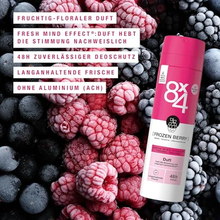 8X4 Frozen Berry Deospray, Aluminiumfreies Deo mit fruchtig-floralem Duft, 48h Schutz für jeden Hauttyp, 150 ml – Bild 2