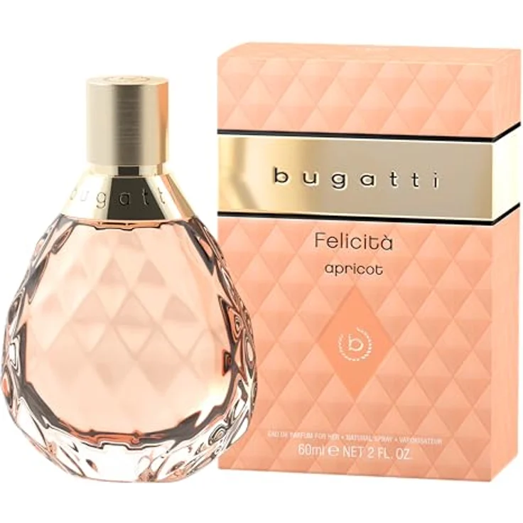 Bugatti Parfüm Damen Felicità Apricot EdP 60ml I Floral-fruchtiges Damen Parfüm mit Sommerlichen Nuancen, Aprikose, Litschi, Hibiskus, Vanille & Moschus – Bild 1