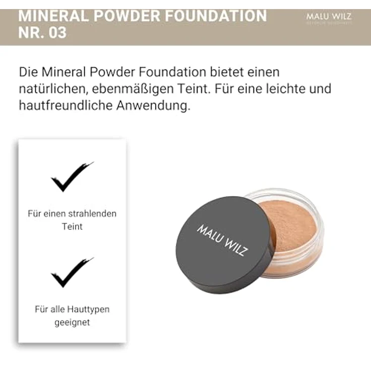 Malu Wilz Just Mineral Powder Foundation Nr.3 Sand Purity 15g I Mineral Puder Makeup I Puder Foundation für strahlenden Teint, auch für sensible Haut – Bild 5