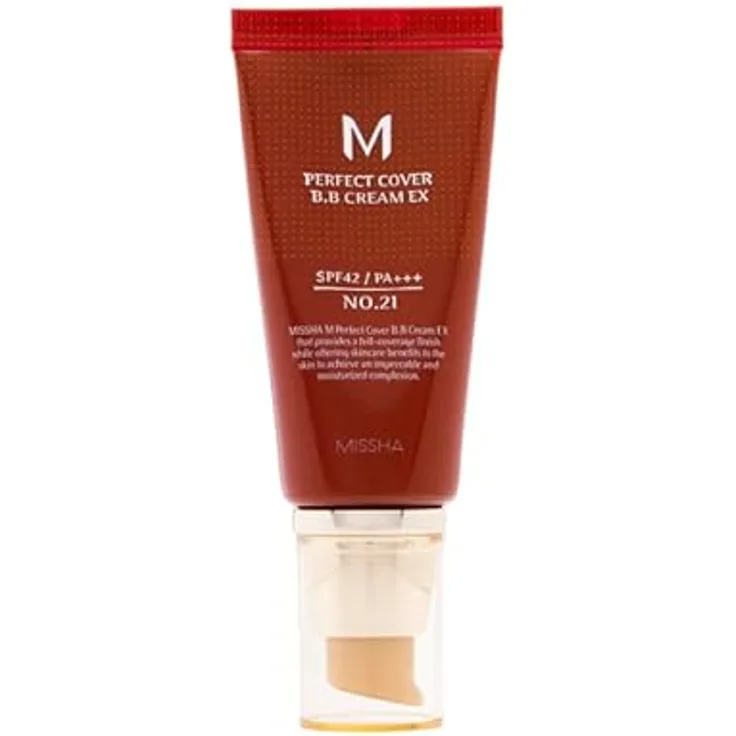 MISSHA Perfect Cover BB Cream 50ml #21 Light Beige, Natürlicher Finish, Exzellente Abdeckung, UV-Schutz SPF42+++
