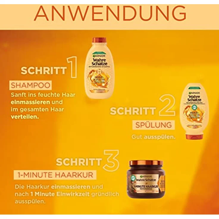 Garnier Wahre Schätze Reparierendes Shampoo Honig Schätze, kräftigt und nährt strapaziertes und brüchiges Haar, 3 x 250 ml – Bild 5