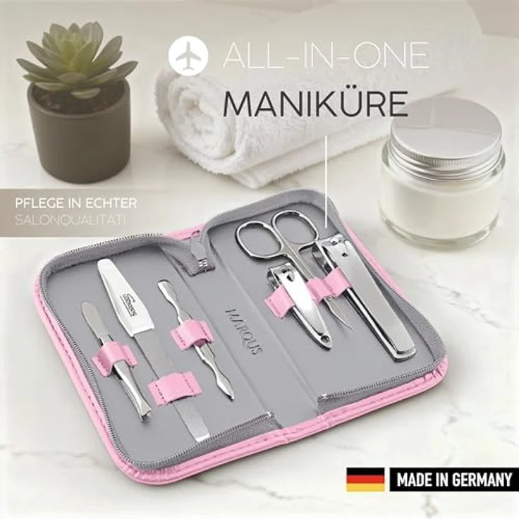 marQus Maniküre Set Solingen, 6-teiliges Nagelset aus glanzvernickeltem Stahl im Kunst-Leder Etui, handlich und weich für Damen und Herren – Bild 5