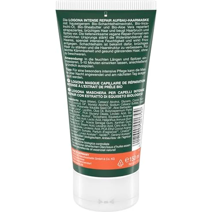LOGONA Intense Repair Aufbau-Haarmaske 150 ml, intensive Tiefenpflege für brüchiges Haar, vegan & ohne Silikone/Sulfate – Bild 2