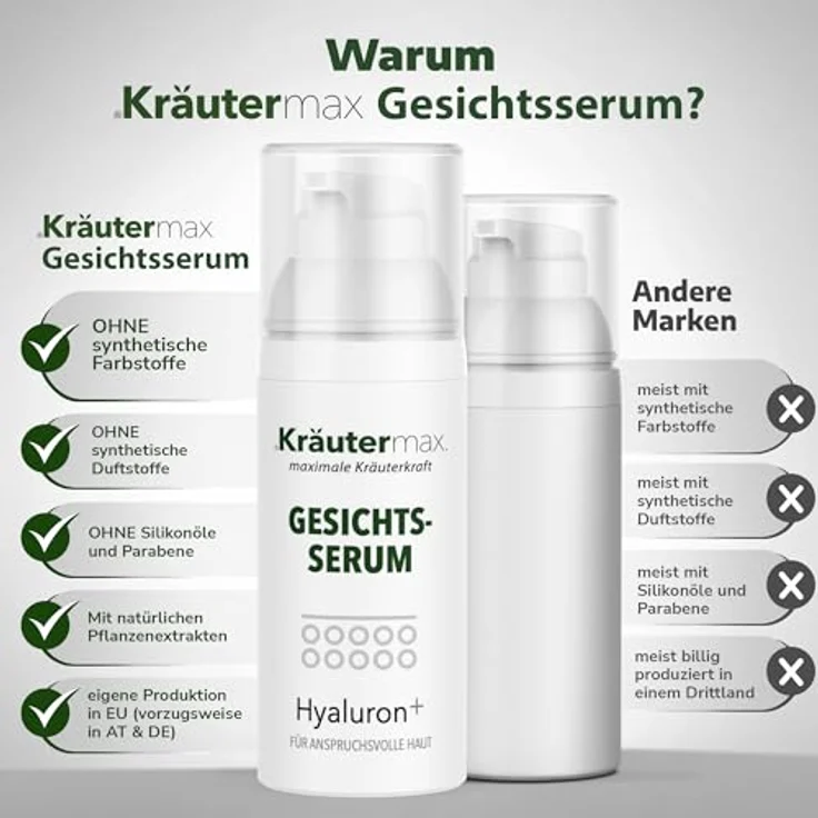 Kräutermax Hyaluron Gesichtsserum, hochkonzentriert ohne Duftstoffe, 30 ml, mit Edelweiß für intensive Regeneration – Bild 3