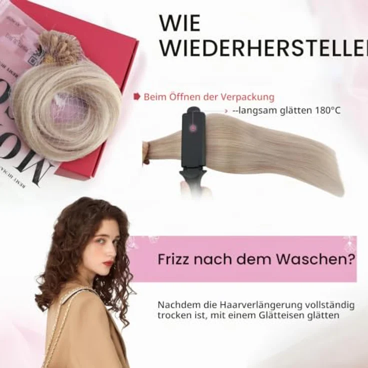 Moresoo U Tip Haarverlängerung, 45 cm Echthaar Extensions in Aschblond mit Keratin Bondings, 50g – Bild 5