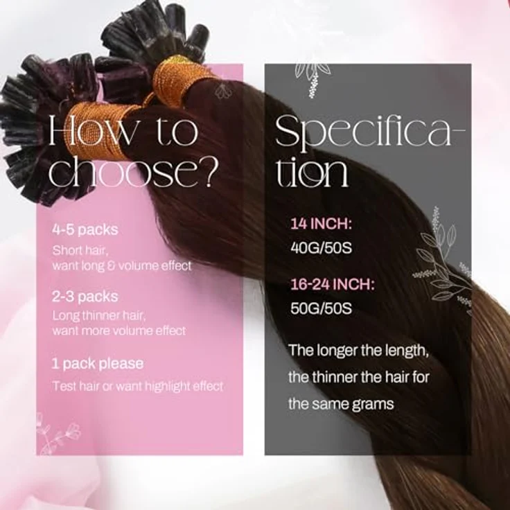 Moresoo Echthaar Extensions Bondings 1g U Tip Keratin Dunkelbraun #4, 50g, 45 cm Haarverlängerung – Bild 3