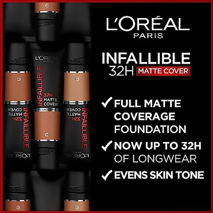 L'Oréal Paris Make up, Wasserfest und langanhaltend, Mattierende, flüssige Foundation mit hoher Deckkraft, Formel mit 4% Niacinamiden, Infaillible 32H Matte Cover, Nr. 115 Warm, 1 x 30 ml – Bild 2