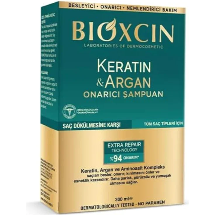 BIOXCIN Keratin & Argan Repair Shampoo, 300 ml, gegen Haarausfall und Spliss, mit Arganöl, für alle Haartypen, blau – Bild 2