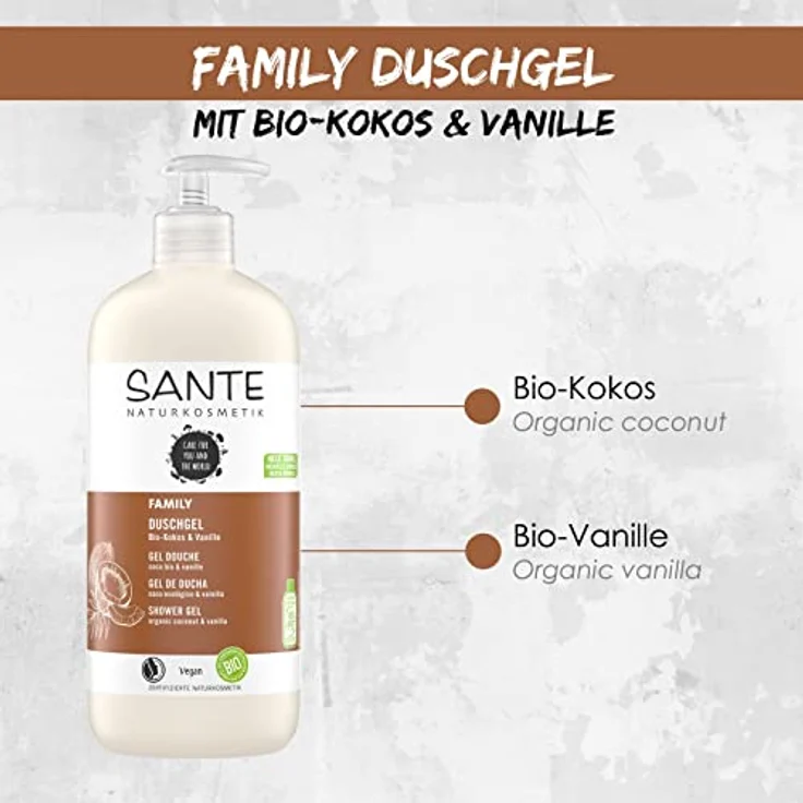 SANTE Naturkosmetik Pflegendes Duschgel mit exotischem Duft, Duschpflege für geschmeidige Haut in Familiengröße, Mit Bio-Kokosnuss und Bio-Aloe Vera, Family Duschgel , 1 x 950 ml – Bild 5