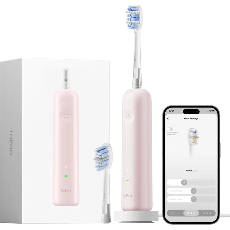 Laifen Wave Pro Elektrische Schallzahnbürste, App-gesteuert, Drucksensor, 70 Tage Akku, kabelloses Laden, intel-Pink
