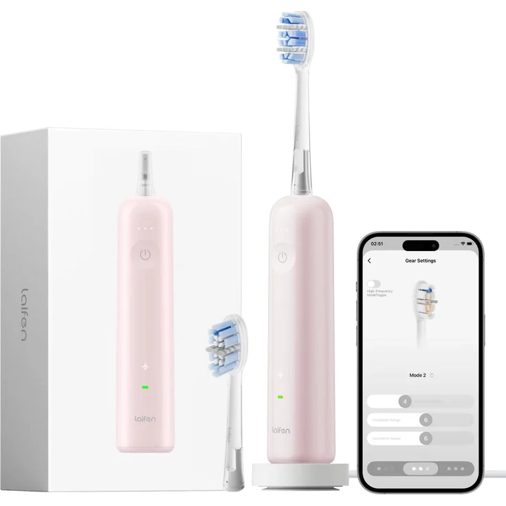Laifen Wave Pro Elektrische Schallzahnbürste, App-gesteuert, Drucksensor, 70 Tage Akku, kabelloses Laden, intel-Pink