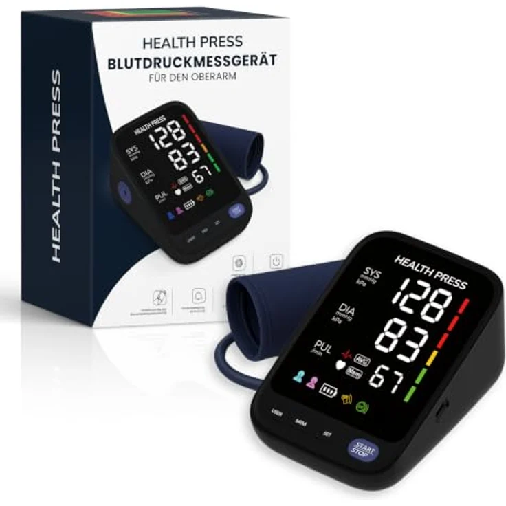 Health Press Blutdruckmessgerät Oberarm, Präzise Blutdruckmessung, großes LED-Display, Speicher für 2 Personen, Herzrhythmus-Erkennung – Bild 1
