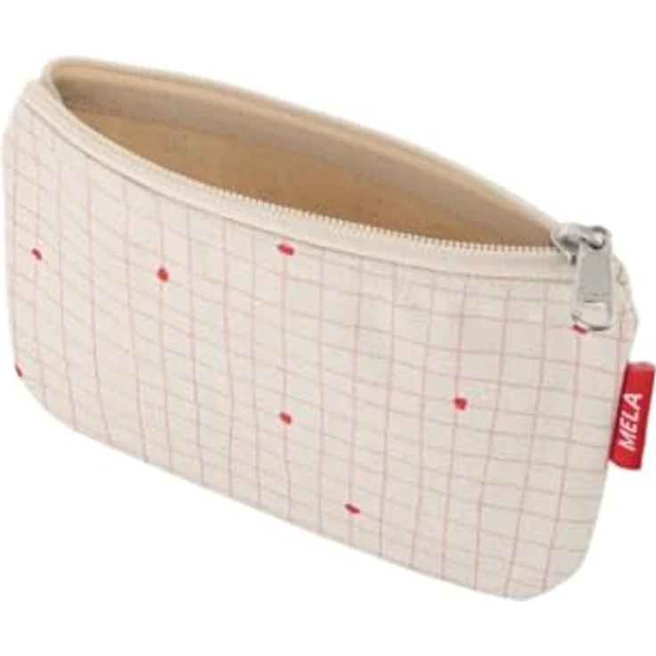 MELAWEAR Kleine Kosmetiktasche aus Bio-Baumwolle – Kulturbeutel, Make-Up Etui & Federtasche, kompakt, vegan, Greige/Candy Grid Print, GOTS- und Fairtrade-zertifiziert – Bild 2