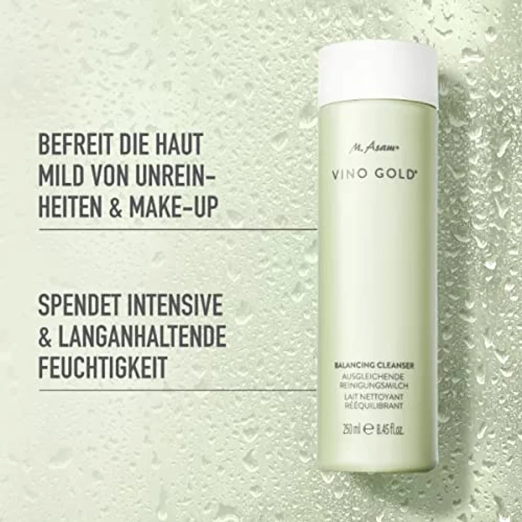 M. Asam VINO GOLD Ausgleichende Reinigungsmilch (250 ml) – reinigt & befreit die Haut von Unreinheiten, ideal zur Entfernung von Make-up, spendet Feuchtigkeit, mit Vitamin E, vegane Gesichtsreinigung – Bild 3