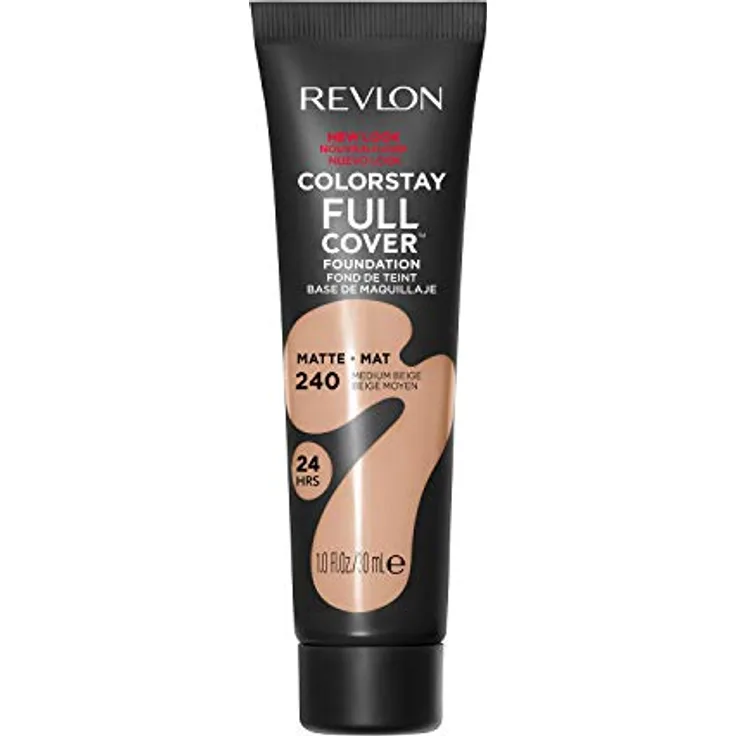 Revlon ColorStay Full Cover Longwear Matte Foundation, hitze- und schweißbeständig, leichtes Gesichts-Make-up, Farbton Mittelbeige (240), 30 ml