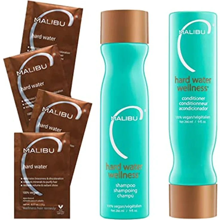 Malibu C Hard Water Wellness Collection, Shampoo und Conditioner Set 266 ml mit 4 x 5 g Haarmaske, vegan – Bild 1