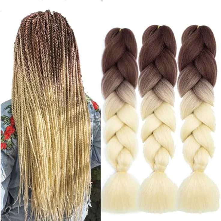 Shangxiu Jumbo Braids Extensions, 24" (60cm) ombre braun-blond Zöpfe zum Einflechten, 300g Kunsthaar – Bild 1