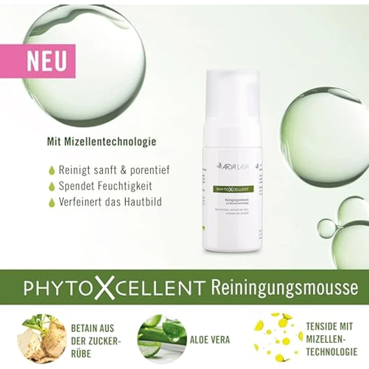 ARYA LAYA PhytoXcellent Reinigungsmousse, 100 ml - mit Mizellentechnologie: reinigt sanft & porentief, verfeinert das Hautbild, vegan – Bild 2