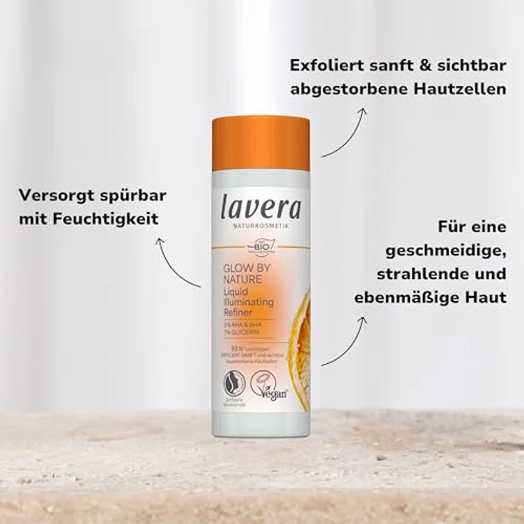 lavera Refiner Glow By Nature Liquid Illuminating Refiner, 100 ml - Sanfte Exfoliation, sichtbare Hautregeneration, intensive Feuchtigkeit – Bild 3