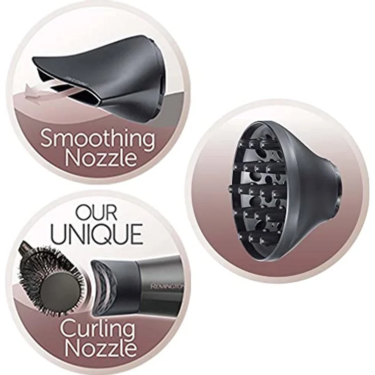 Remington Haartrockner Ionen Curl-Straight D5707, 2200W mit 3 Stylingaufsätzen, Diffusor, 45mm Rundbürste, 3 Heiz- & 2 Gebläsestufen – Bild 3