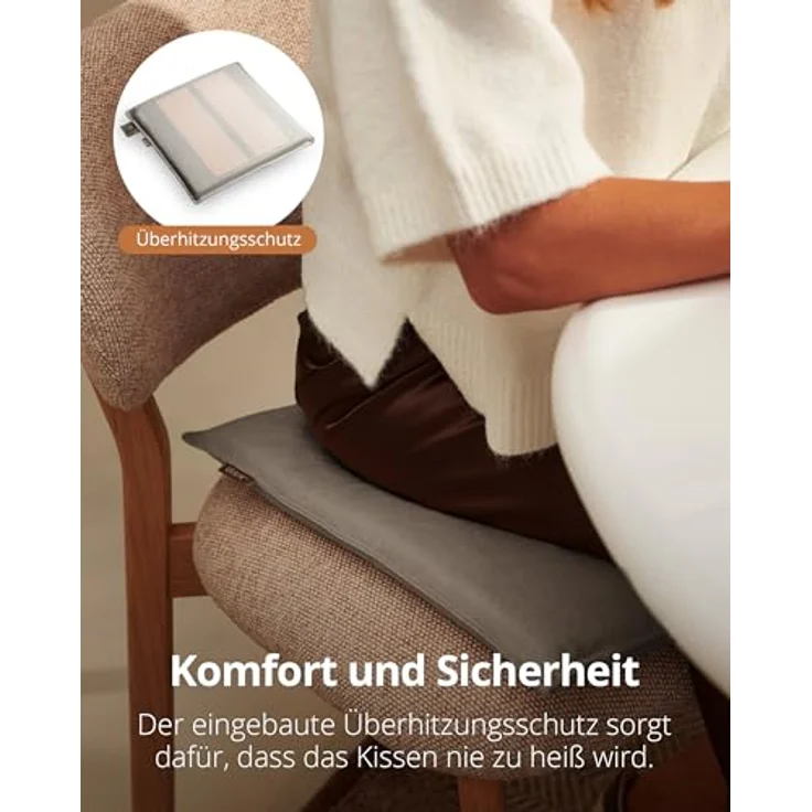 Duux Mellow Beheiztes Sitzkissen, Kabellos mit 3 Heizstufen, 10.000mAh Akku, Wasserabweisend & waschbar, Memory Foam, 40x40 cm, Grau – Bild 5