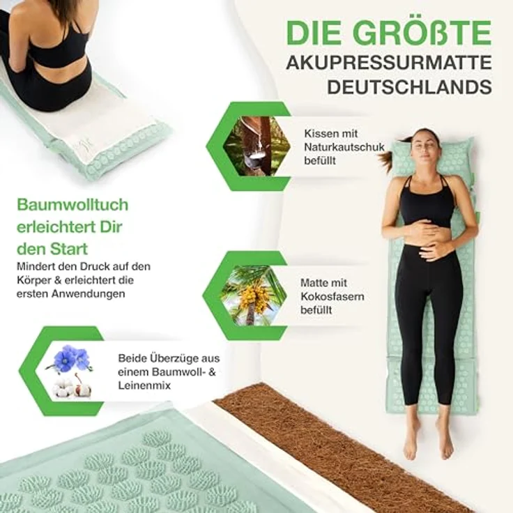 BACKLAxx® Akupressurmatte "Magnum" (5teilig + gratis-Download, Halbleinen, Naturkautschuk, große Spitzenanzahl) – Bild 3