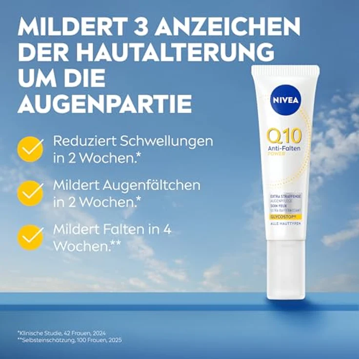 NIVEA Q10 Anti-Falten Augenpflege, POWER Extra Straffende Augencreme mit Q10, Kreatin und Glycostop, Feuchtigkeitscreme für alle Hauttypen, 15 ml – Bild 2