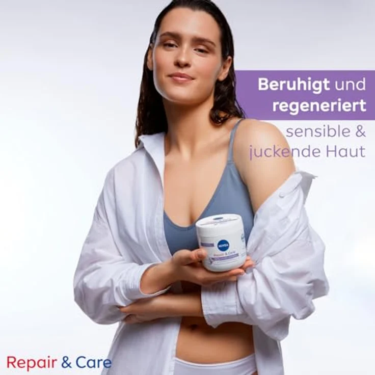 NIVEA Repair & Care Parfümfrei Creme, feuchtigkeitsspendende & nicht fettende Körpercreme mit Panthenol & Glycerin, für sensible & juckende Haut (400 ml) – Bild 4