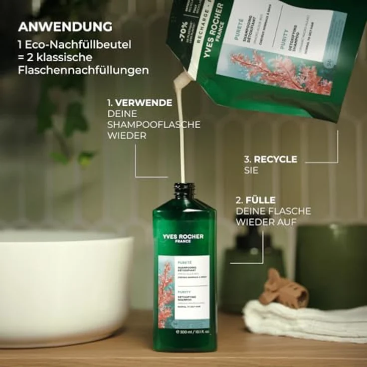 Yves Rocher Detox Shampoo für normales bis fettiges Haar, mit ökologischen Makroalgen, 600 ml Refill, ohne Sulfate und Silikone – Bild 3