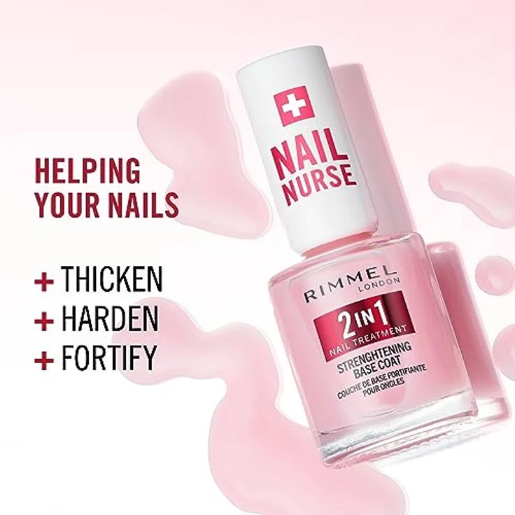 Rimmel London NAIL NURSE 2 IN 1 nail treatment & Base Coat 12 ml, Vegan mit Amethyst und Sellerieextrakt, schnelltrocknend – Bild 3