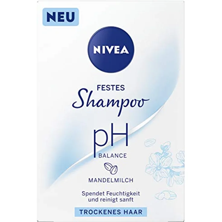 NIVEA festes Shampoo pH Balance für trockenes Haar (75 g), sanft reinigendes Festshampoo mit Mandelmilch, pH-optimiertes Shampoo mit veganer Formel