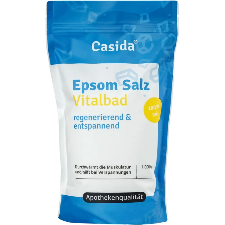 Casida Epsom Salz Vitalbad 1 kg, magnesiumreiches Entspannungsbad zur Regeneration von Muskulatur und Gelenken