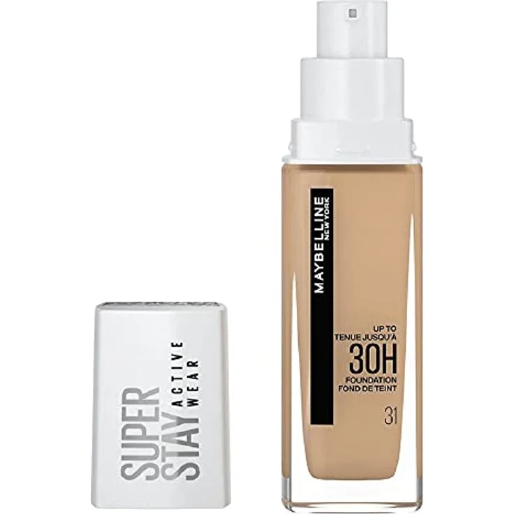 Maybelline New York Wasserfestes Make up, Foundation mit hoher Deckkraft, Langanhaltendes Gesichts-Make-up, Super Stay Active Wear, Farbe: Nr. 31 Warm Nude (Hell bis Mittel), 1 x 30 ml