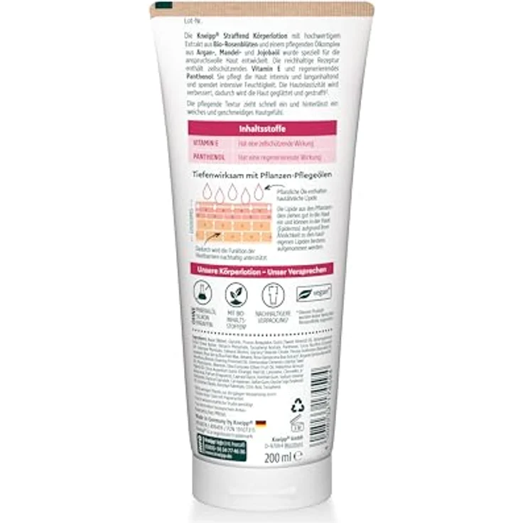 Kneipp Straffend Körperlotion - Bodylotion mit hochwertigem Extrakt aus Bio-Rosenblüten - Tiefenwirksam mit Pflanzen-Pflegeölen - Zieht schnell ein - speziell für die anspruchsvolle Haut - 200ml – Bild 2