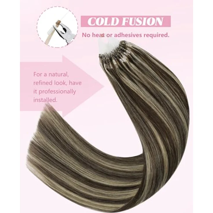 YoungSee Microring Extensions Dunkelbraun, 55 cm Echthaar Extensions mit Mikroring, Kaltfusion für natürlichen Look und individuellen Farbakzenten, 50g P4/27 – Bild 5