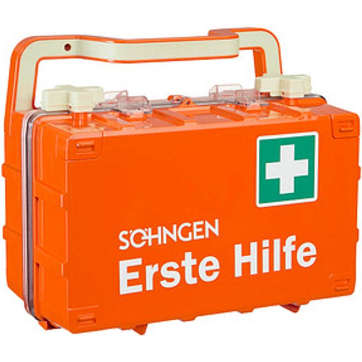 SÖHNGEN Erste-Hilfe-Koffer DYNAMIC-GLOW S Standard DIN 13157, orange, mit Permalight® für bessere Sichtbarkeit im Dunkeln, spritzwassergeschützt und mit Wandhalterung