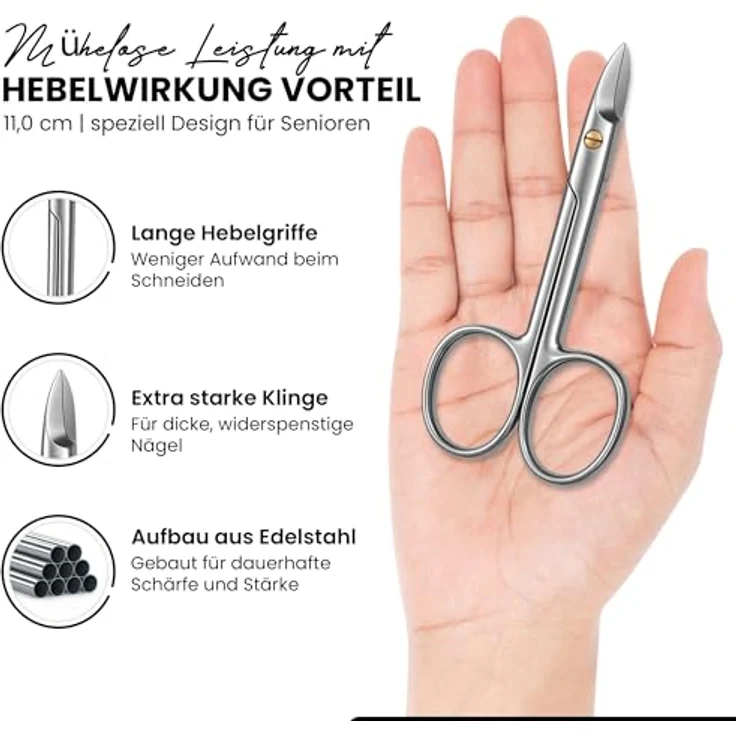 Excellent Fußnagelschere, gerade Schneide mit extra langem Griff, handgeschliffen aus rostfreiem, poliertem Edelstahl, ideal für dicke Nägel – Bild 2