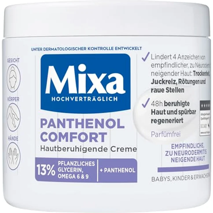 Mixa Panthenol Comfort Hautberuhigende Creme, Pflegecreme für Neurodermitis-neigende Haut, 400 ml – Bild 1