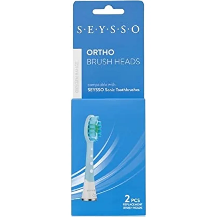 SEYSSO Oxygen Ortho Ersatzbürsten, 2 Stück für orthodontische Zahnspangen, präzise Mundhygiene, kompatibel mit SEYSSO Sonic Zahnbürsten, inklusive Schutzkappen