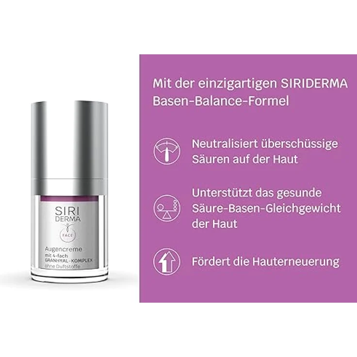 SIRIDERMA Basische Augencreme | Ohne Duftstoffe | 15 ml | Mit Hyaluron | Vegane Augencreme | Bei beanspruchter und sensibler Haut – Bild 5