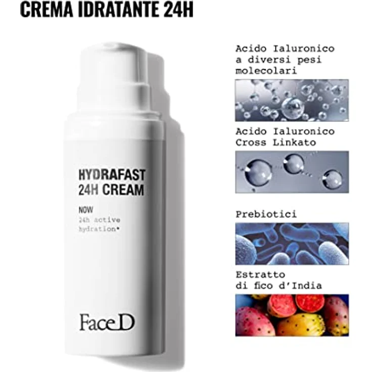 Face D - Hydraftast 24H feuchtigkeitsspendende und beruhigende Creme mit Hyaluronsäure und Vitamin C+E, SPF15, 50 ml, für alle Hauttypen, auch empfindliche, ohne Silikone und Parabene, mit 5-molekularer Hyaluronsäure und Feigenkaktus – Bild 4