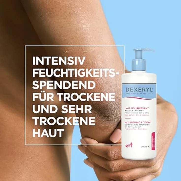DEXERYL Dexeryl Pflegelotion für trockene und sehr trockene Haut, 24h Feuchtigkeit für Körper & Gesicht, beruhigt Haut und reduziert Juckreiz, 500 ml – Bild 4