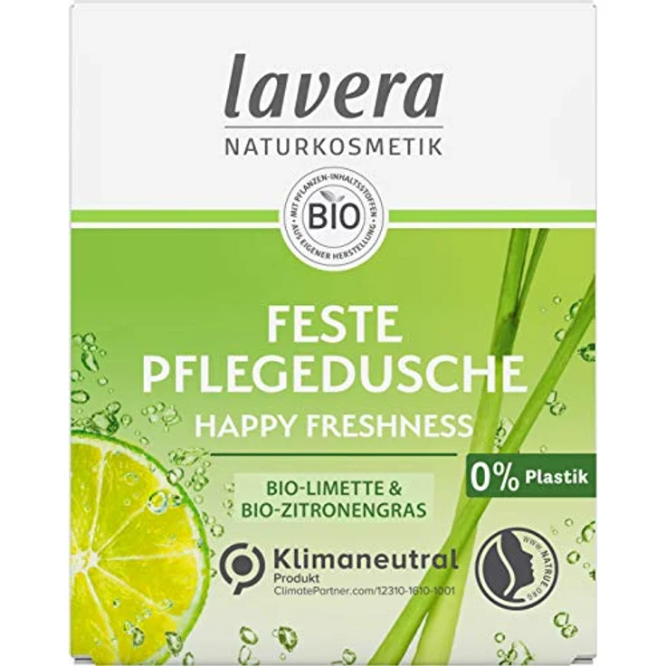 lavera Feste Pflegedusche Happy Freshness - mit Bio-Limette und Bio-Zitronengras - 3x ergiebiger als flüssiges Duschgel - Naturkosmetik 50g – Bild 3
