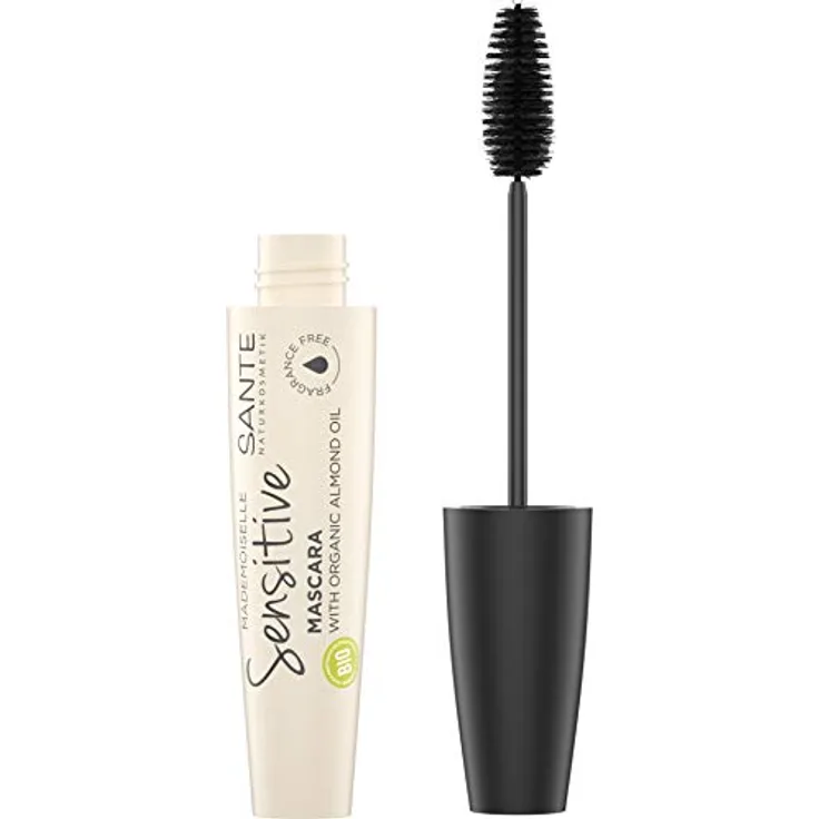 SANTE Naturkosmetik Mademoiselle Sensitive Mascara 01 Black, Schwarze Wimperntusche, Volumen & Länge, parfümfrei, Für empfindliche & sensible Augen, Vegan, 12ml