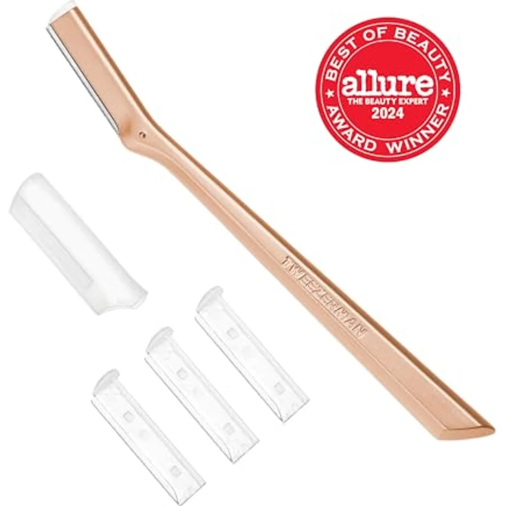 Tweezerman Skin Care Gesichtshaarrasierer, Edelstahl-Klingen mit 3 Ersatzklingen für sanftes Peeling – Bild 2