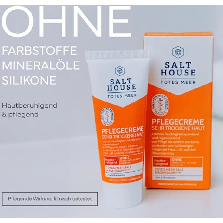 Salthouse Totes Meer Pflegecreme für extrem trockene, gereizte Haut - mit Mineralien, Magnesium, Urea & Sheabutter, dermatologisch getestet, 75 ml – Bild 4
